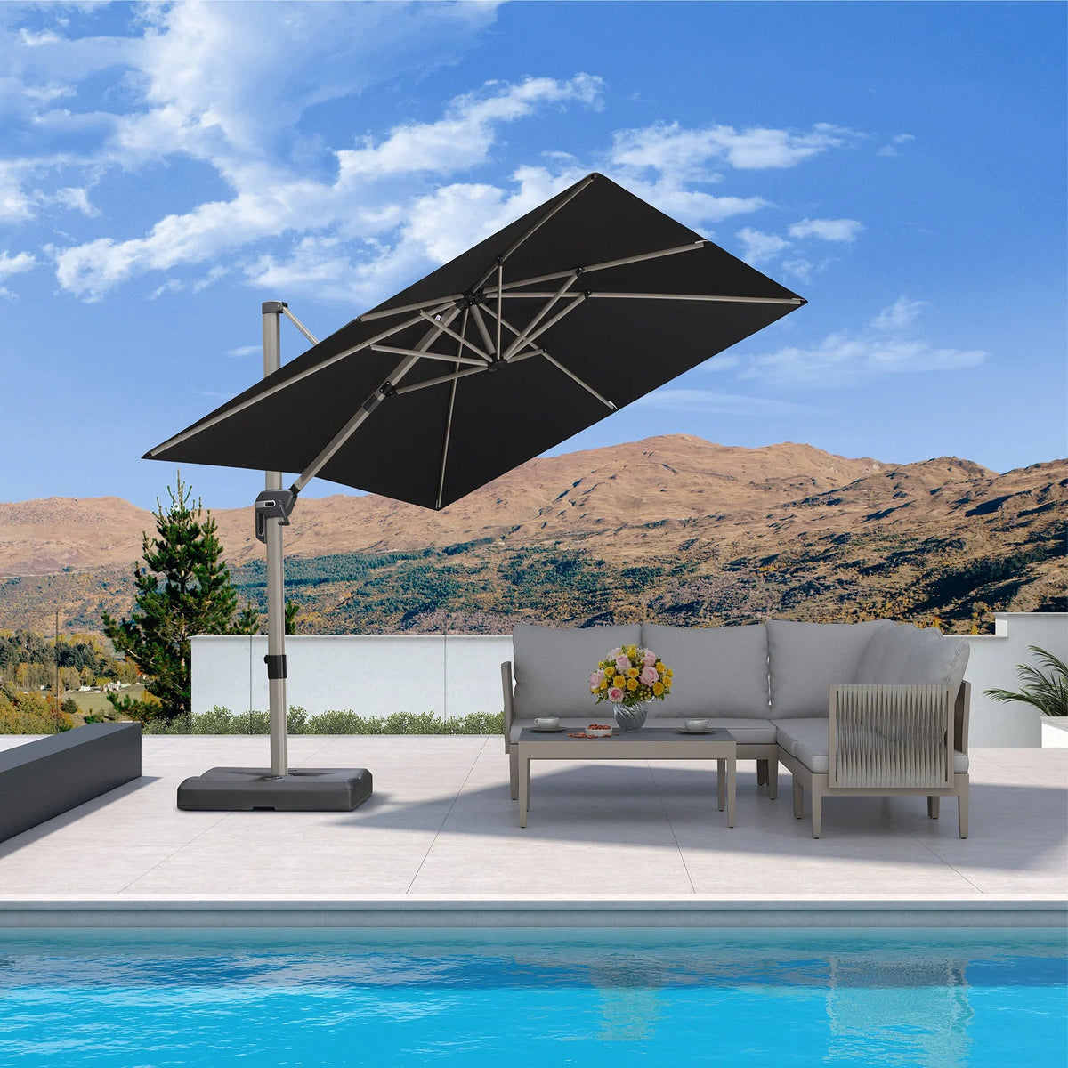 PURPLE LEAF Hailar Deluxe Aluminum Patio Umbrella with Base, Square and Rectangular Umbrella