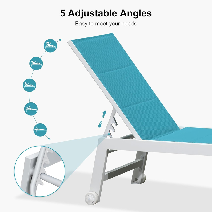 PURPLE LEAF Outdoor Chaise Lounge Set Adjustable Sunbathing Recliner with Side Table for Beach Poolside Patio Outside Aluminum Chaise Lounger