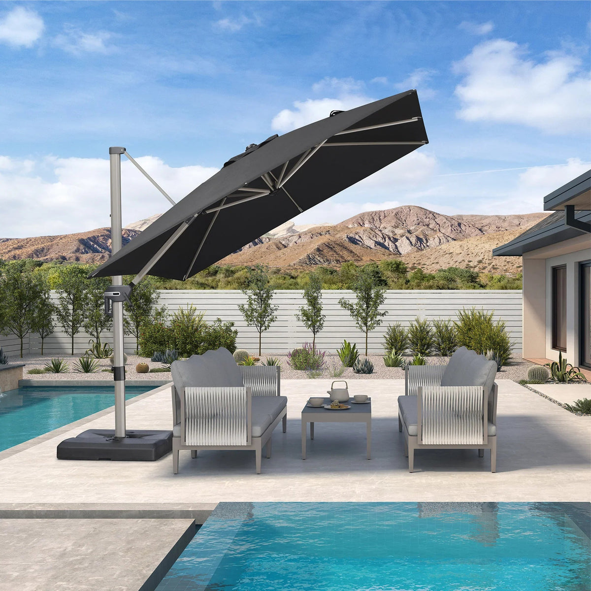 PURPLE LEAF Hailar Deluxe Aluminum Patio Umbrella with Base, Square and Rectangular Umbrella