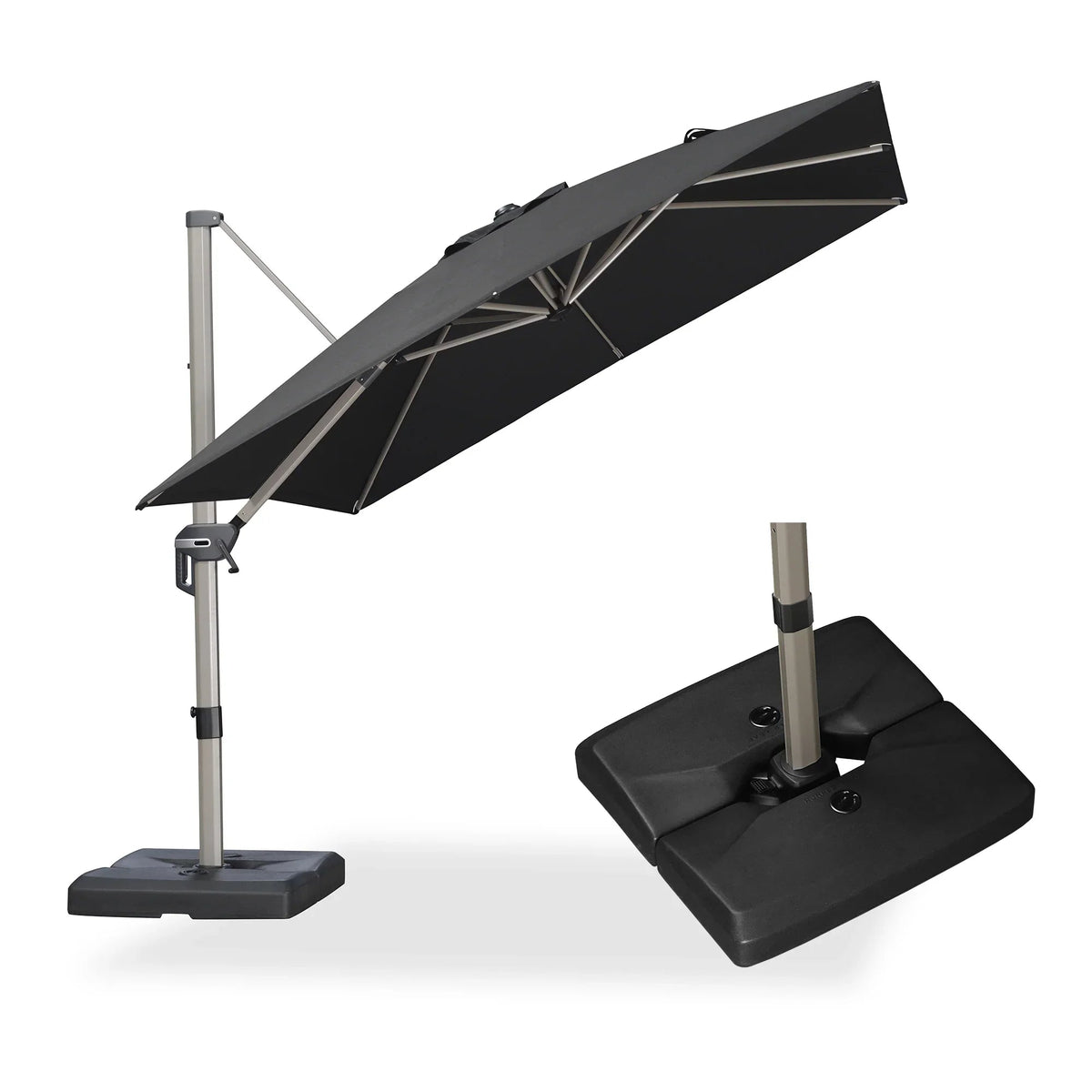 PURPLE LEAF Hailar Deluxe Aluminum Patio Umbrella with Base, Square and Rectangular Umbrella