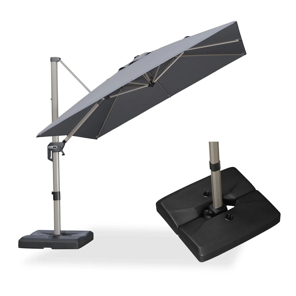PURPLE LEAF Hailar Deluxe Aluminum Patio Umbrella with Base, Square and Rectangular Umbrella