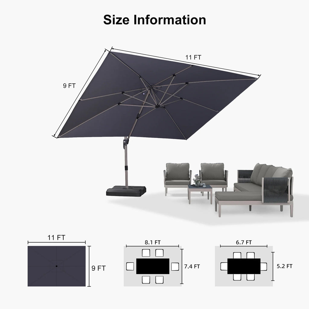 PURPLE LEAF Hailar Deluxe Aluminum Patio Umbrella with Base, Square and Rectangular Umbrella