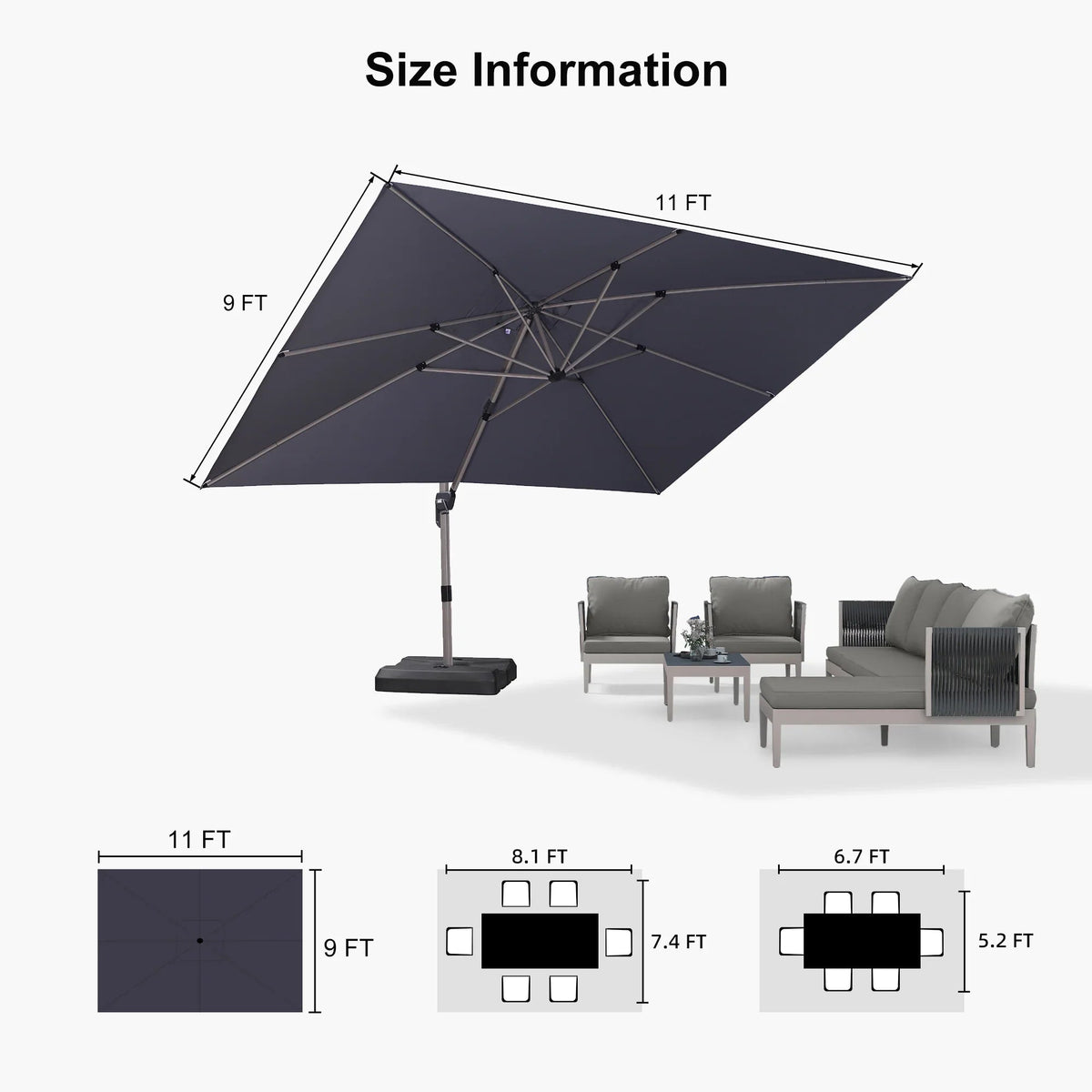 PURPLE LEAF Hailar Deluxe Aluminum Patio Umbrella with Base, Square and Rectangular Umbrella