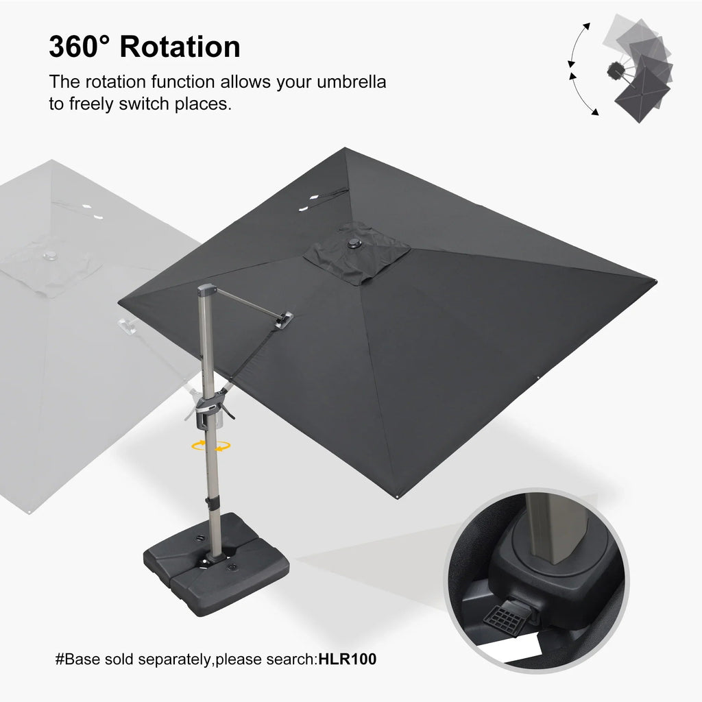 PURPLE LEAF Hailar Deluxe Aluminum Patio Umbrella with Base, Square and Rectangular Umbrella