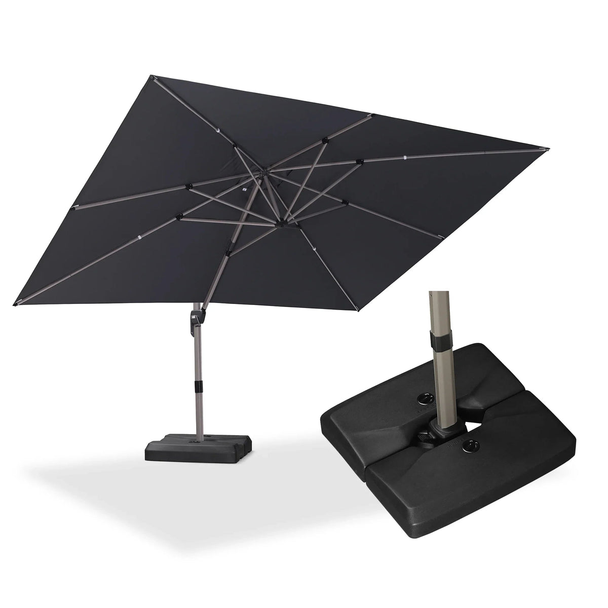PURPLE LEAF Hailar Deluxe Aluminum Patio Umbrella with Base, Square and Rectangular Umbrella