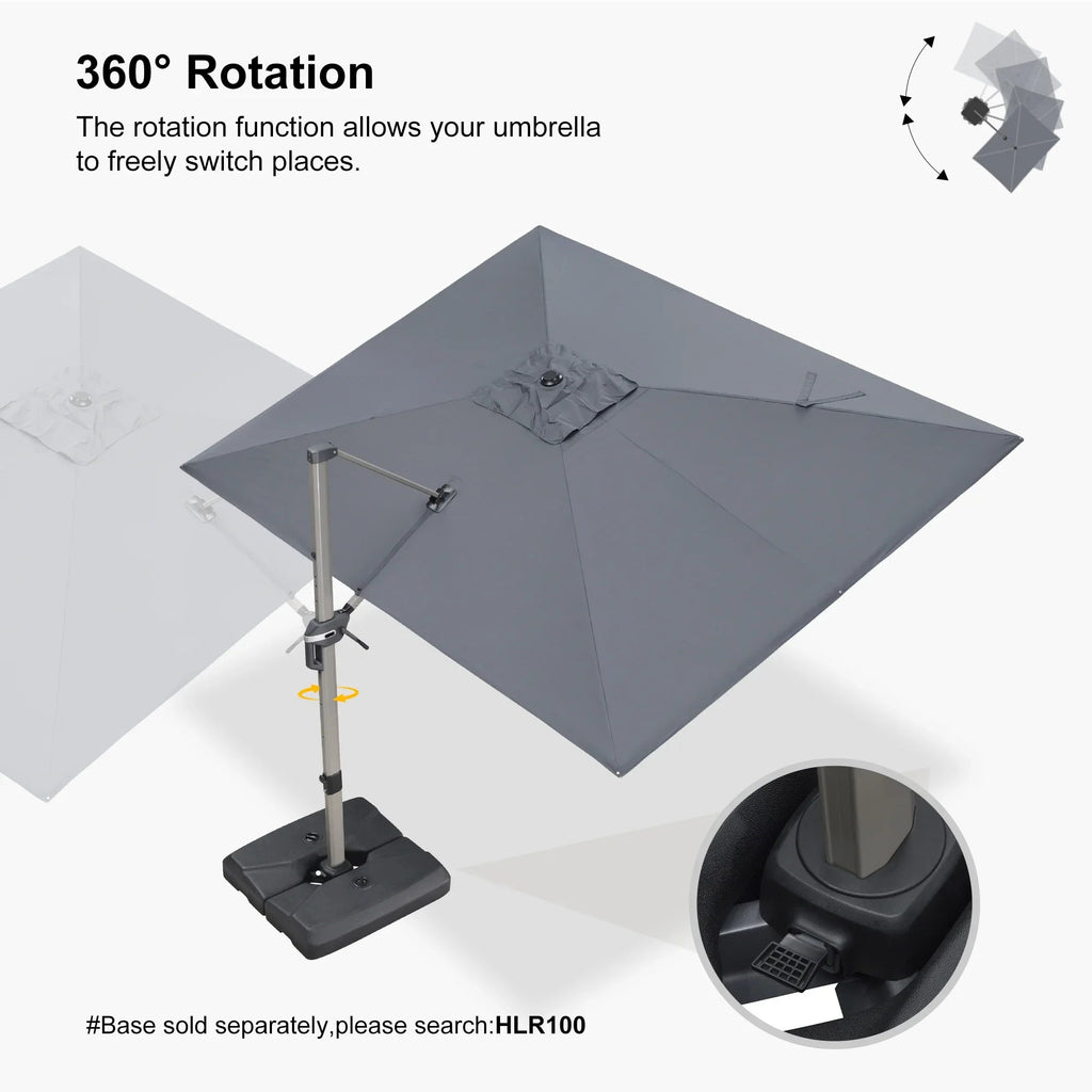 PURPLE LEAF Hailar Deluxe Aluminum Patio Umbrella with Base, Square and Rectangular Umbrella