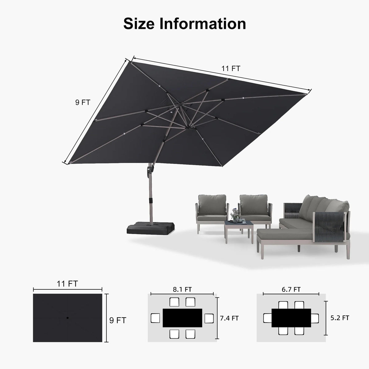 PURPLE LEAF Hailar Deluxe Aluminum Patio Umbrella with Base, Square and Rectangular Umbrella