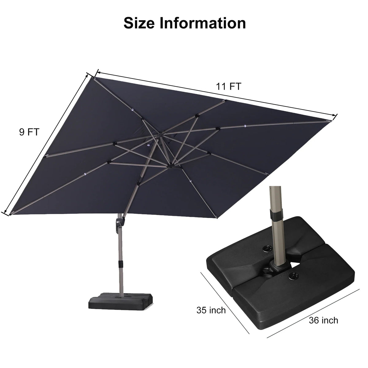 PURPLE LEAF Hailar Deluxe Aluminum Patio Umbrella with Base, Square and Rectangular Umbrella