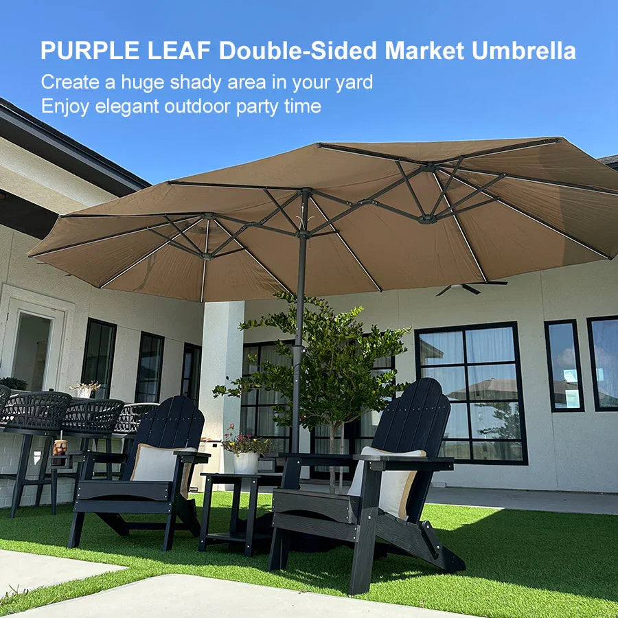 PURPLE LEAF Double-Sided Market Umbrella with Light Large Patio Umbrellas with Base