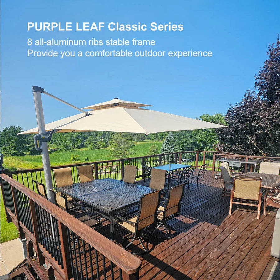 PURPLE LEAF Rectangular Large Outdoor Cantilever Umbrella With Base for Garden, Pool