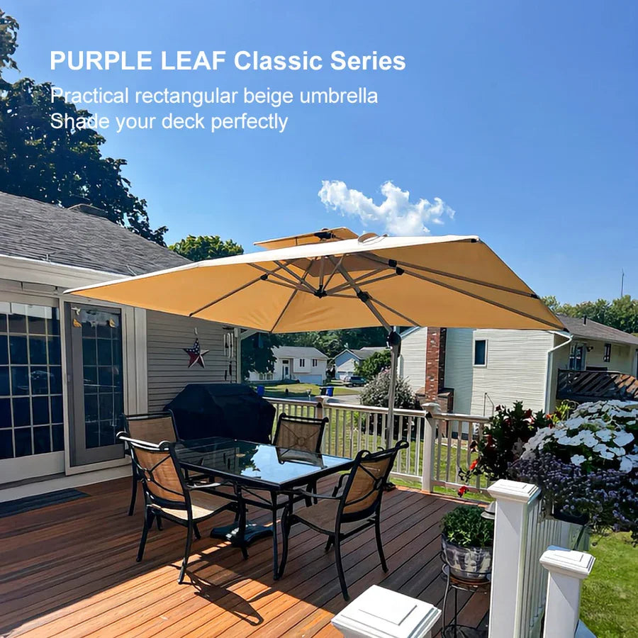 PURPLE LEAF Rectangular Large Outdoor Cantilever Umbrella With Base for Garden, Pool