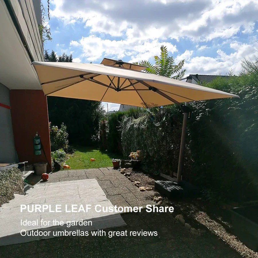 PURPLE LEAF Rectangular Large Outdoor Cantilever Umbrella With Base for Garden, Pool