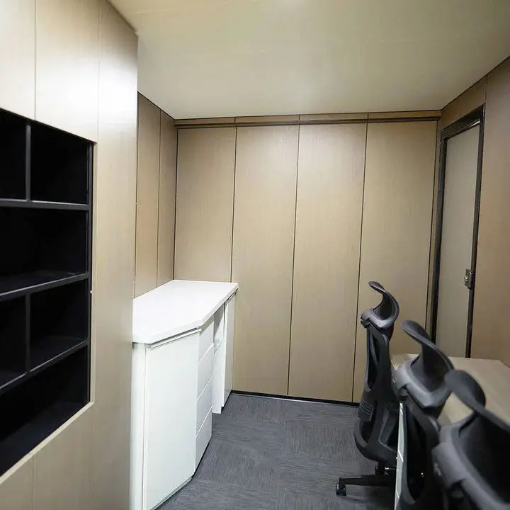 20' Custom Built Steel Container Office, Working Area & Manager's Office, 1 Leather Office Chair, 3 Ergonomic Office Chairs, TMG-SCO20