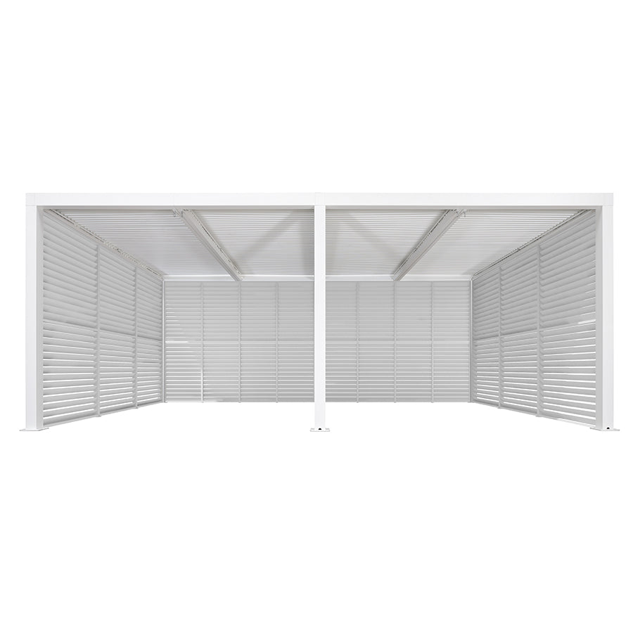 PURPLE LEAF Athena Louvered Pergola white Outdoor Aluminum Pergola with Shutter Wall Adjustable Gazebo Rainproof for Patio Deck Garden