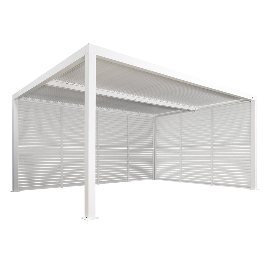 PURPLE LEAF Athena Louvered Pergola white Outdoor Aluminum Pergola with Shutter Wall Adjustable Gazebo Rainproof for Patio Deck Garden