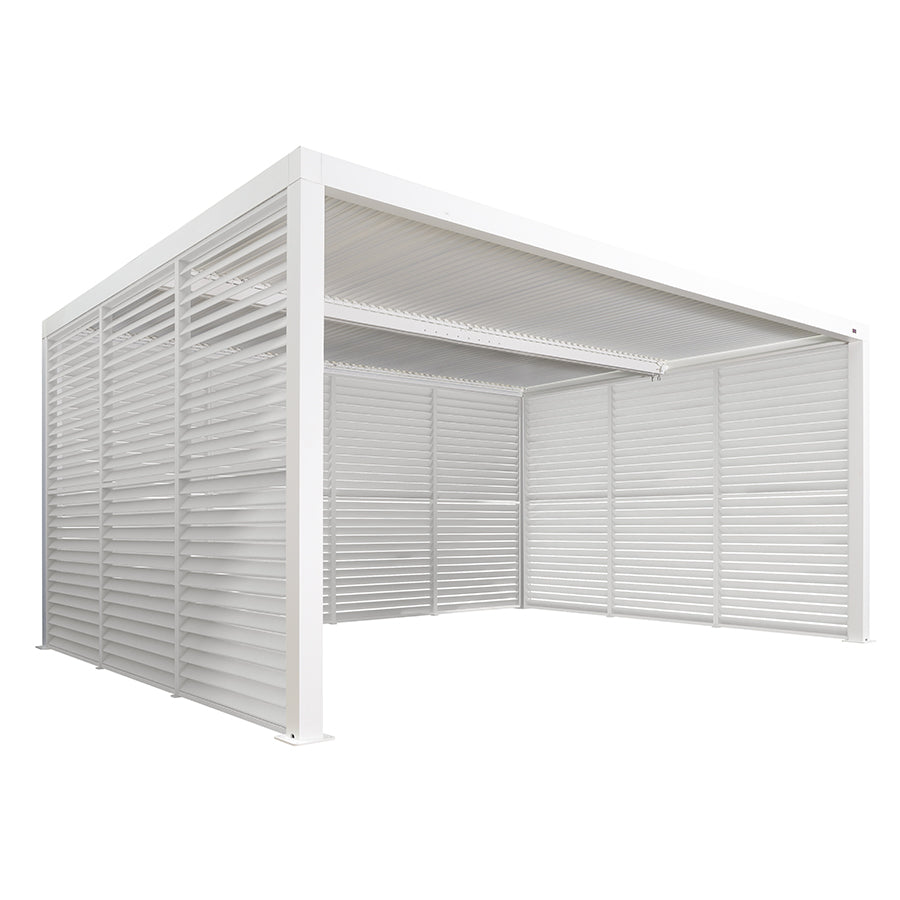PURPLE LEAF Athena Louvered Pergola white Outdoor Aluminum Pergola with Shutter Wall Adjustable Gazebo Rainproof for Patio Deck Garden