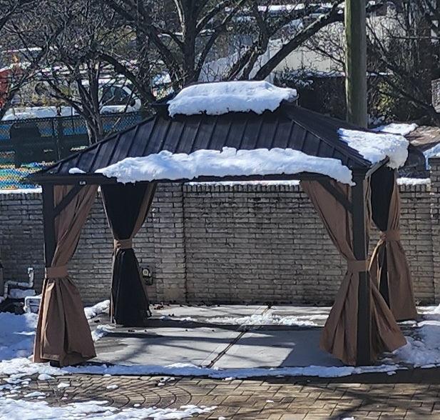 PURPLE LEAF Outdoor Hardtop Gazebo for Garden Bronze Double Roof Aluminum Frame Pavilion with String Lights-milky