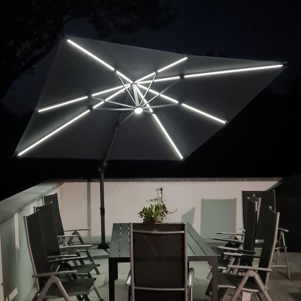 PURPLE LEAF – Parasol de terrasse déporté 10ft avec éclairage LED, rotation 360° et inclinaison