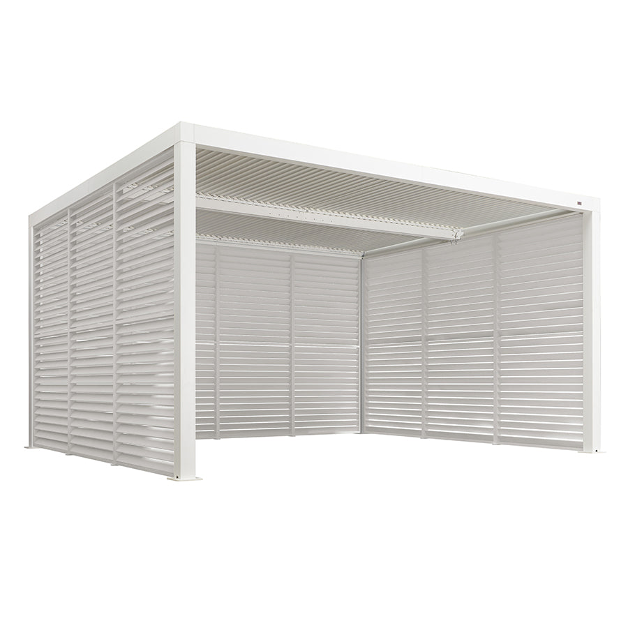 PURPLE LEAF Athena Louvered Pergola white Outdoor Aluminum Pergola with Shutter Wall Adjustable Gazebo Rainproof for Patio Deck Garden