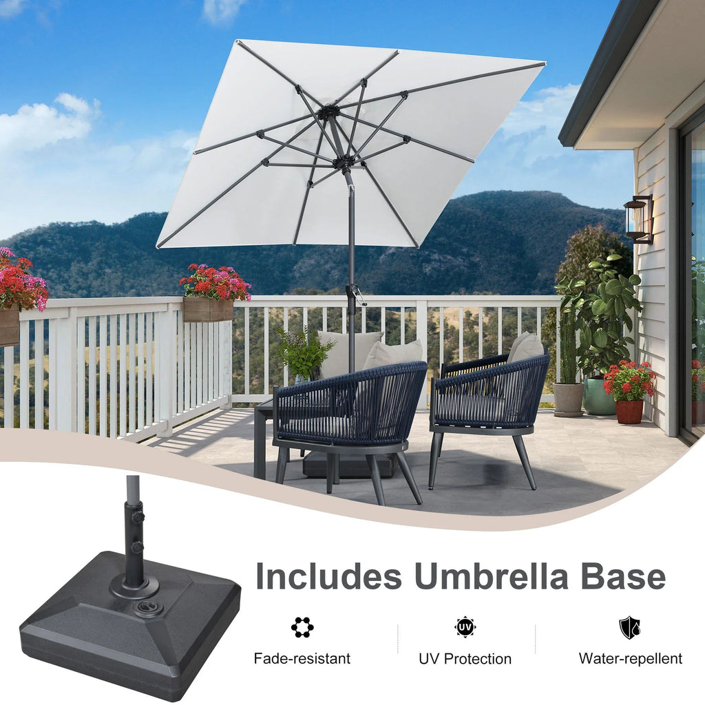 PURPLE LEAF – Parasol carré de table de terrasse avec manivelle, inclinaison et base pour jardin et porche