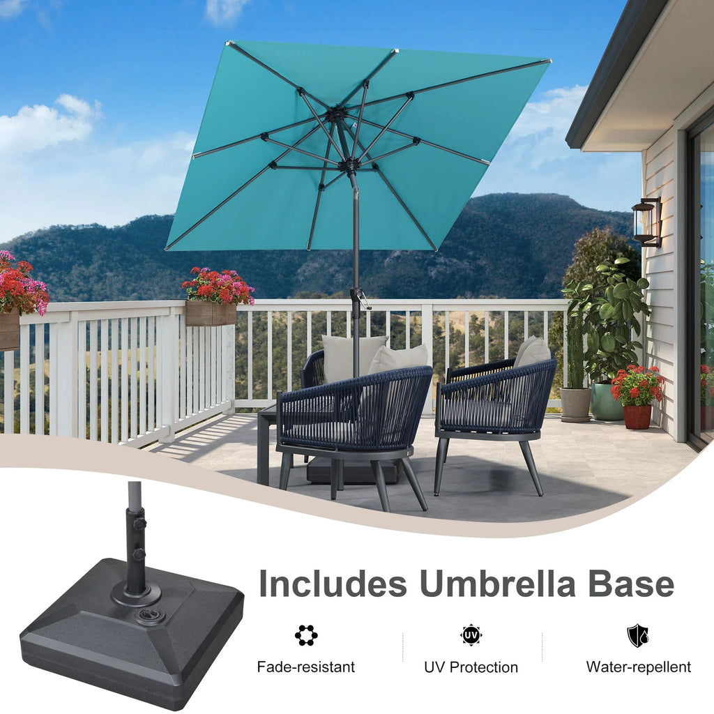 PURPLE LEAF Crank and Tilt Rectangular Outdoor Patio Market Umbrella with Base