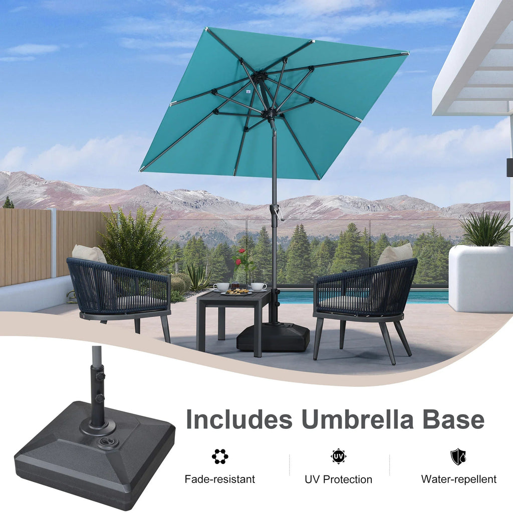 PURPLE LEAF – Parasol carré de table de terrasse avec manivelle, inclinaison et base pour jardin et porche