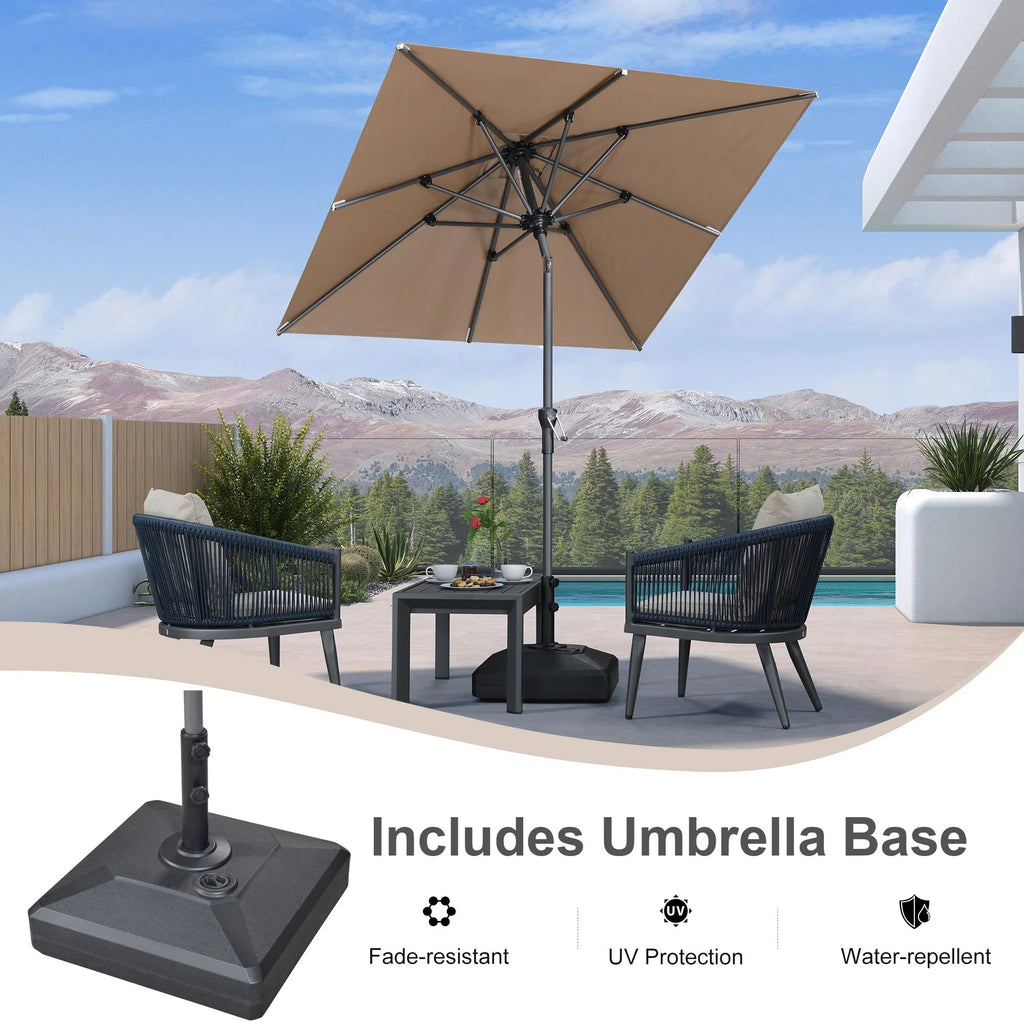 PURPLE LEAF – Parasol carré de table de terrasse avec manivelle, inclinaison et base pour jardin et porche