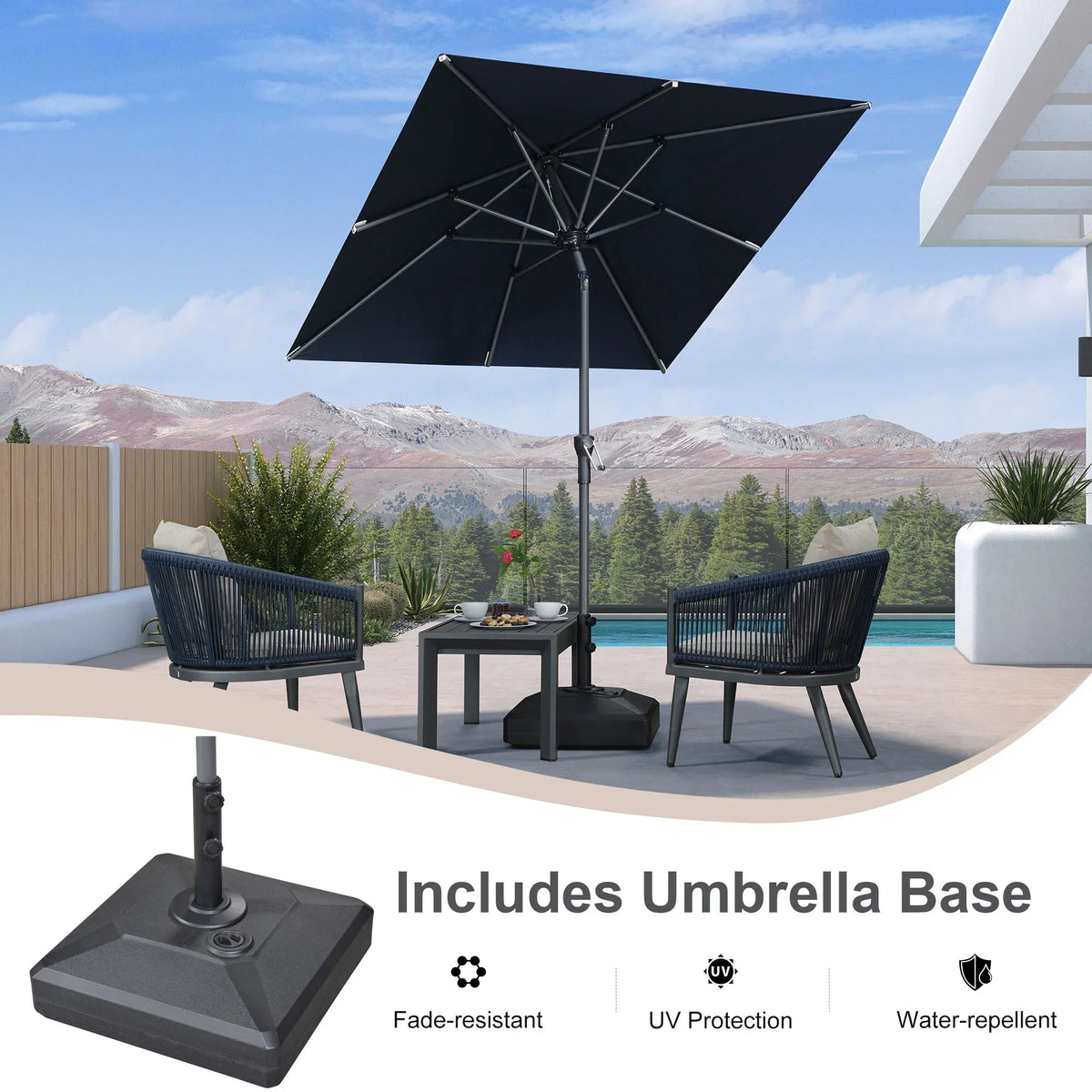 PURPLE LEAF Crank and Tilt Rectangular Outdoor Patio Market Umbrella with Base