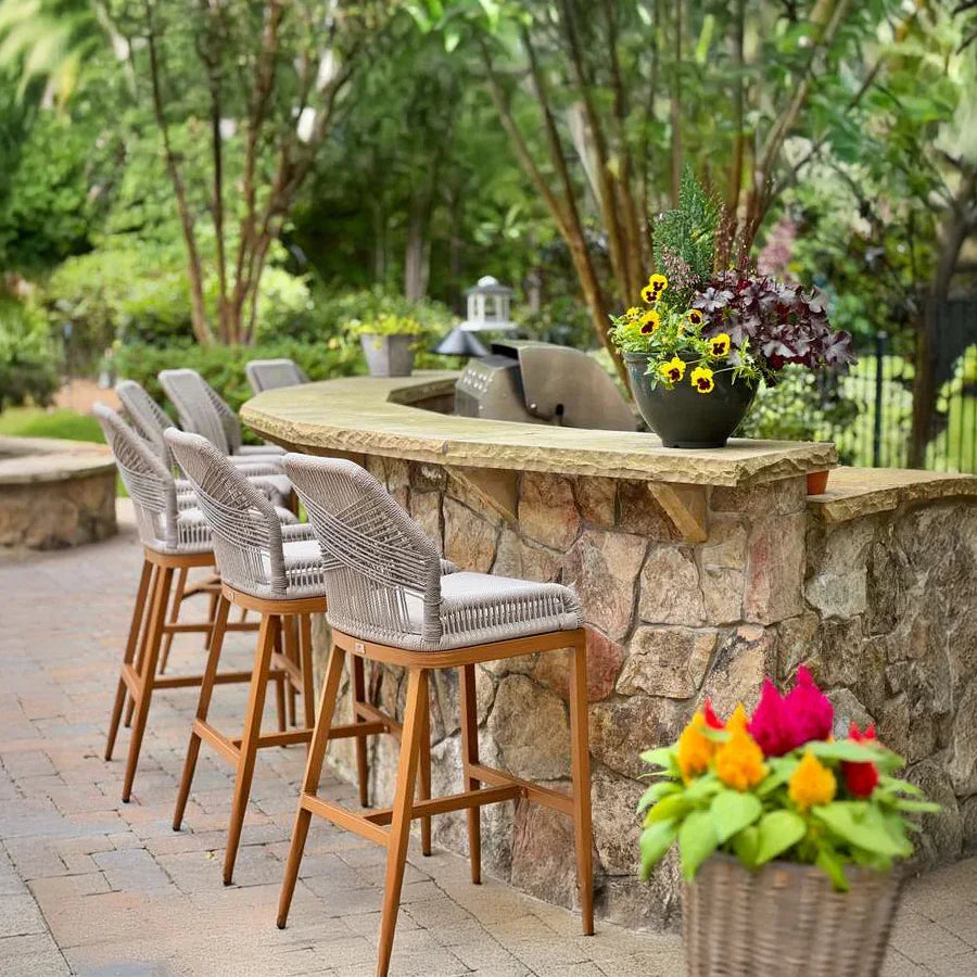 PURPLE LEAF Outdoor Bar Stool Set of 6, Wicker Chairs Bar Chairs with Cushion, All-Weather Patio Furniture kitchen stools