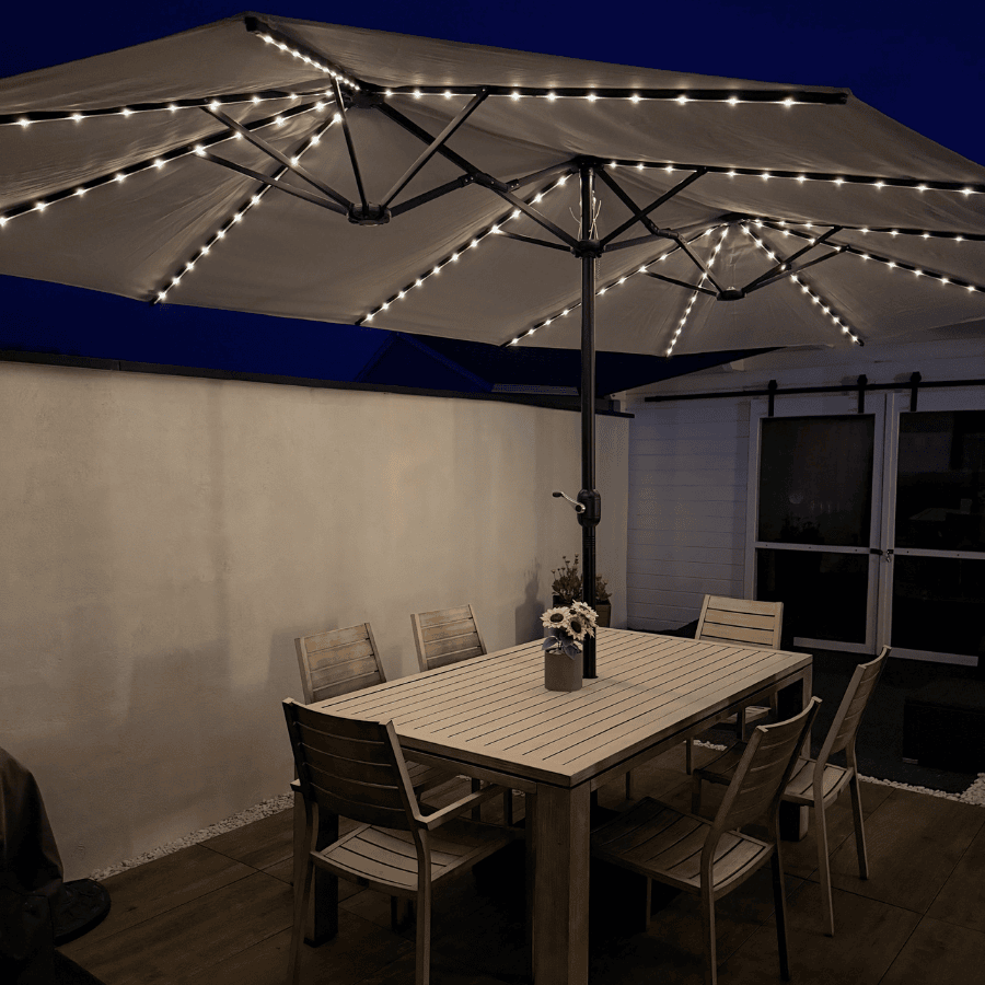 PURPLE LEAF Double Sided Patio Umbrella with Light Large Market Umbrellas with Base