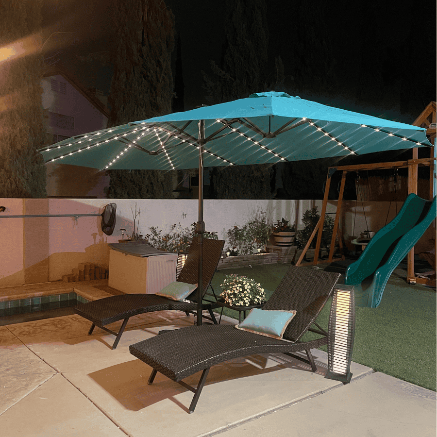 PURPLE LEAF Double Sided Patio Umbrella with Light Large Market Umbrellas with Base