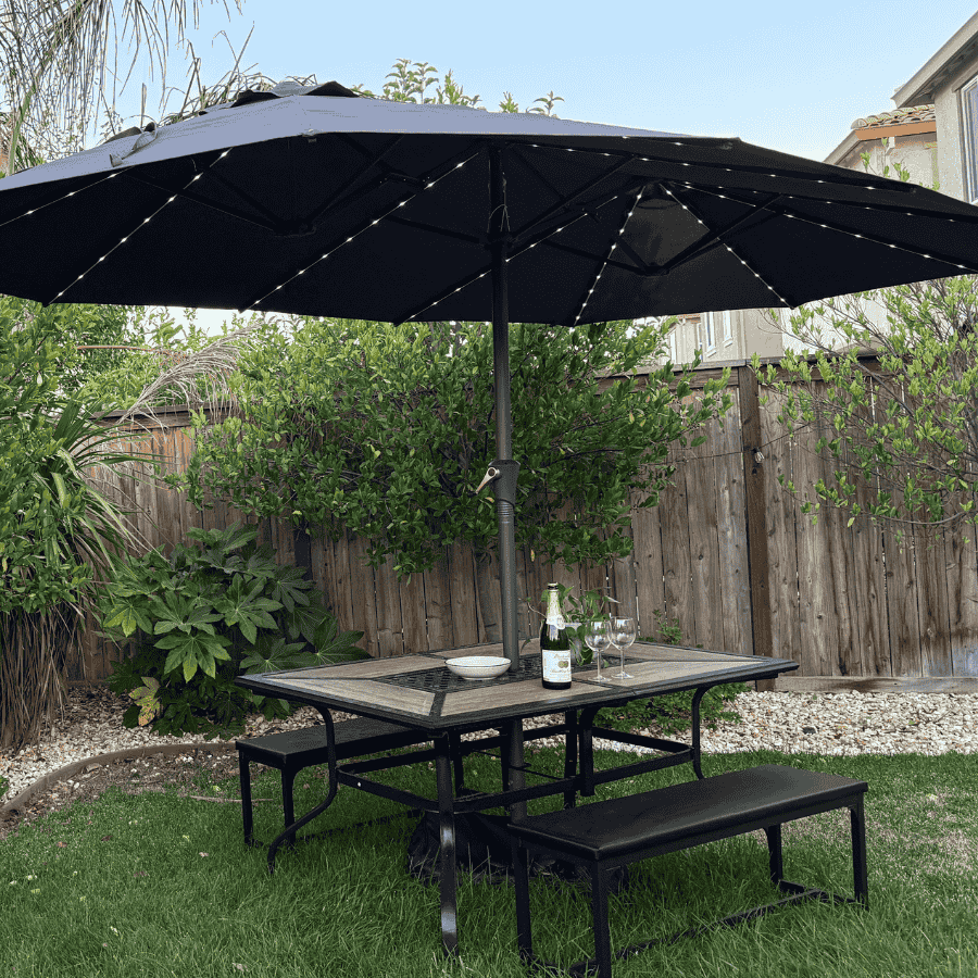 PURPLE LEAF Double-Sided Market Umbrella with Light Large Patio Umbrellas with Base