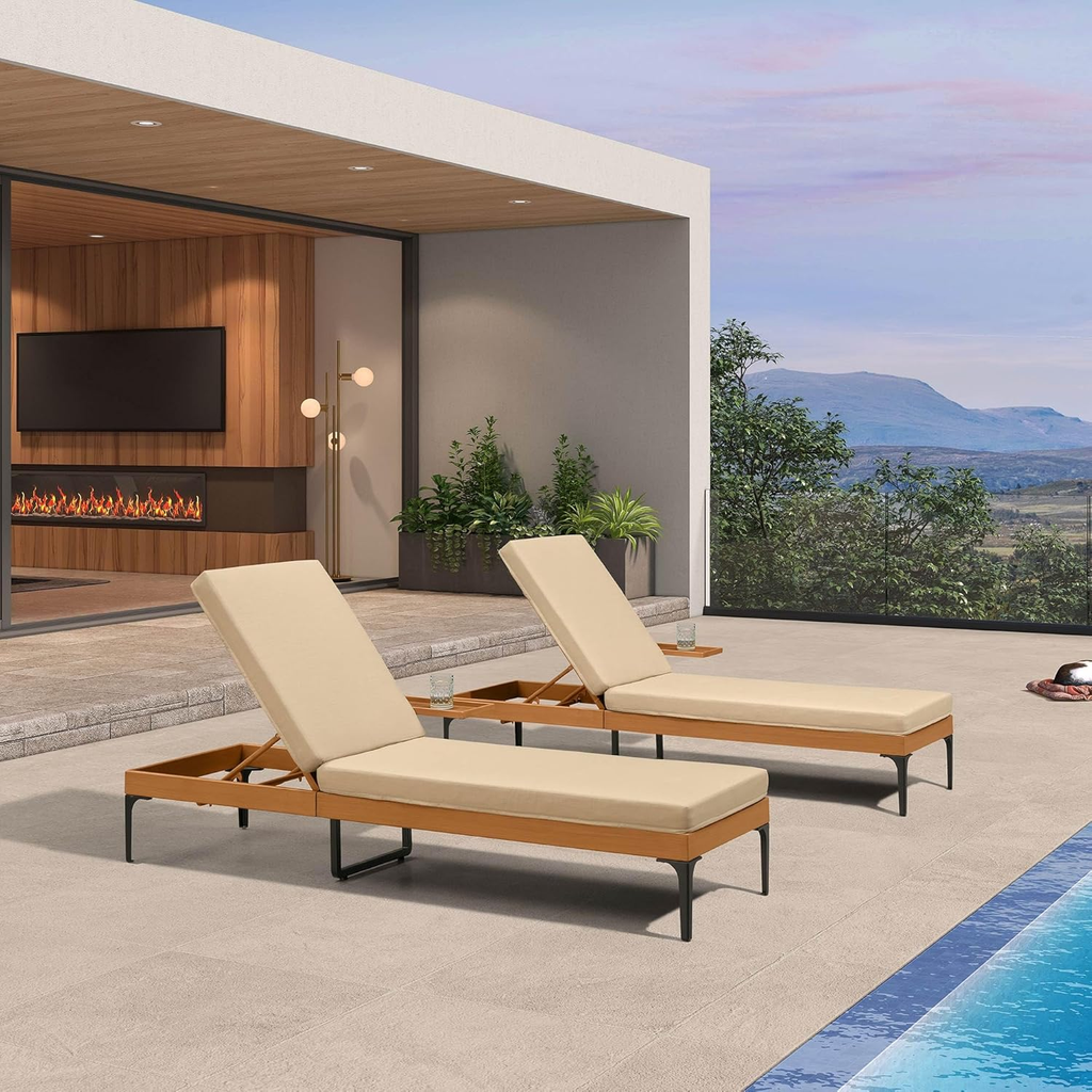 PURPLE LEAF Outdoor Chaise Lounge Sunbrella Patio Lounge Chair Recliner and Cushion for Poolside Balcony Backyard