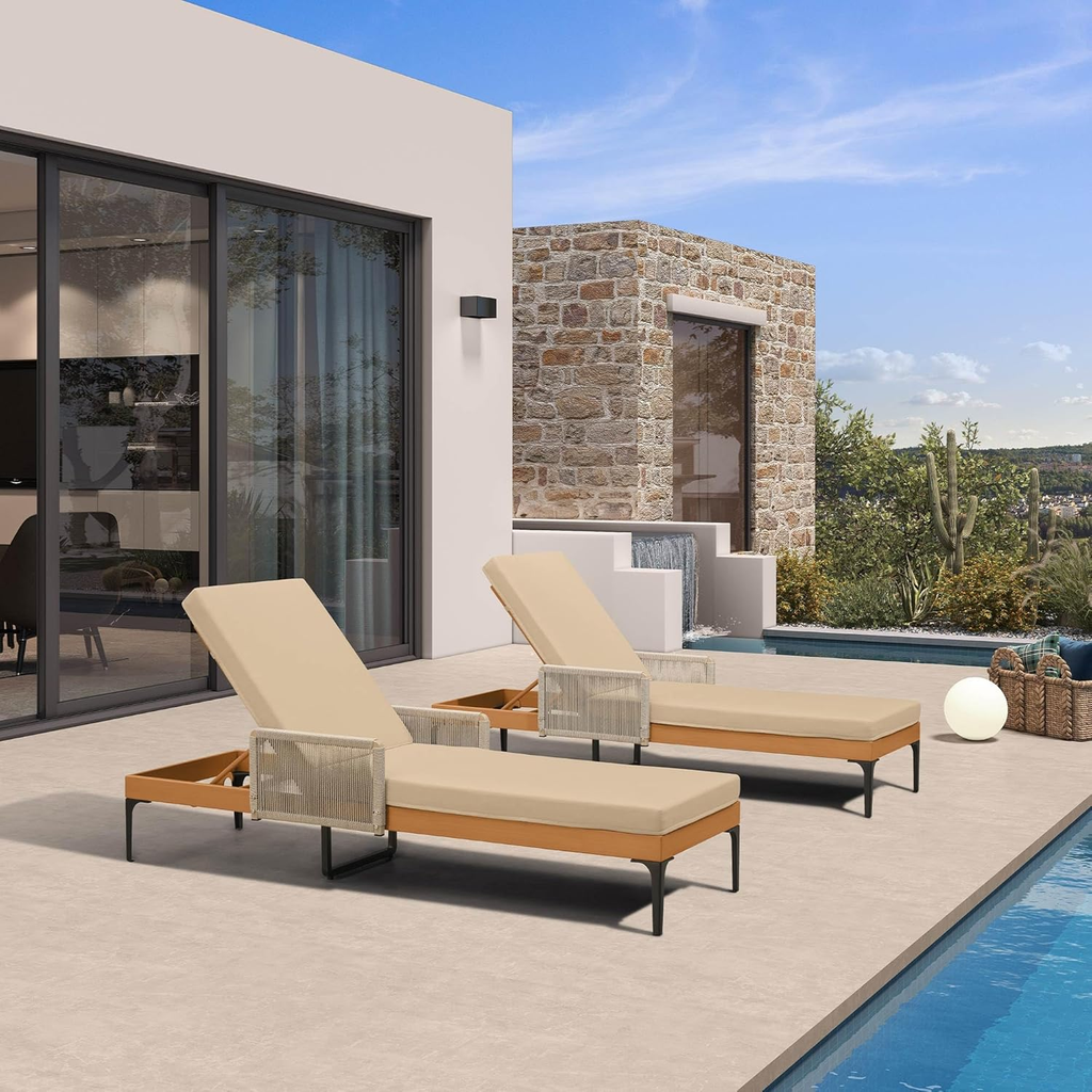 PURPLE LEAF Outdoor Chaise Lounge Sunbrella Patio Lounge Chair Recliner and Cushion for Poolside Balcony Backyard