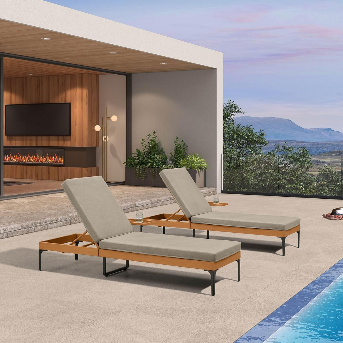 PURPLE LEAF Outdoor Chaise Lounge Sunbrella Patio Lounge Chair Recliner and Cushion for Poolside Balcony Backyard