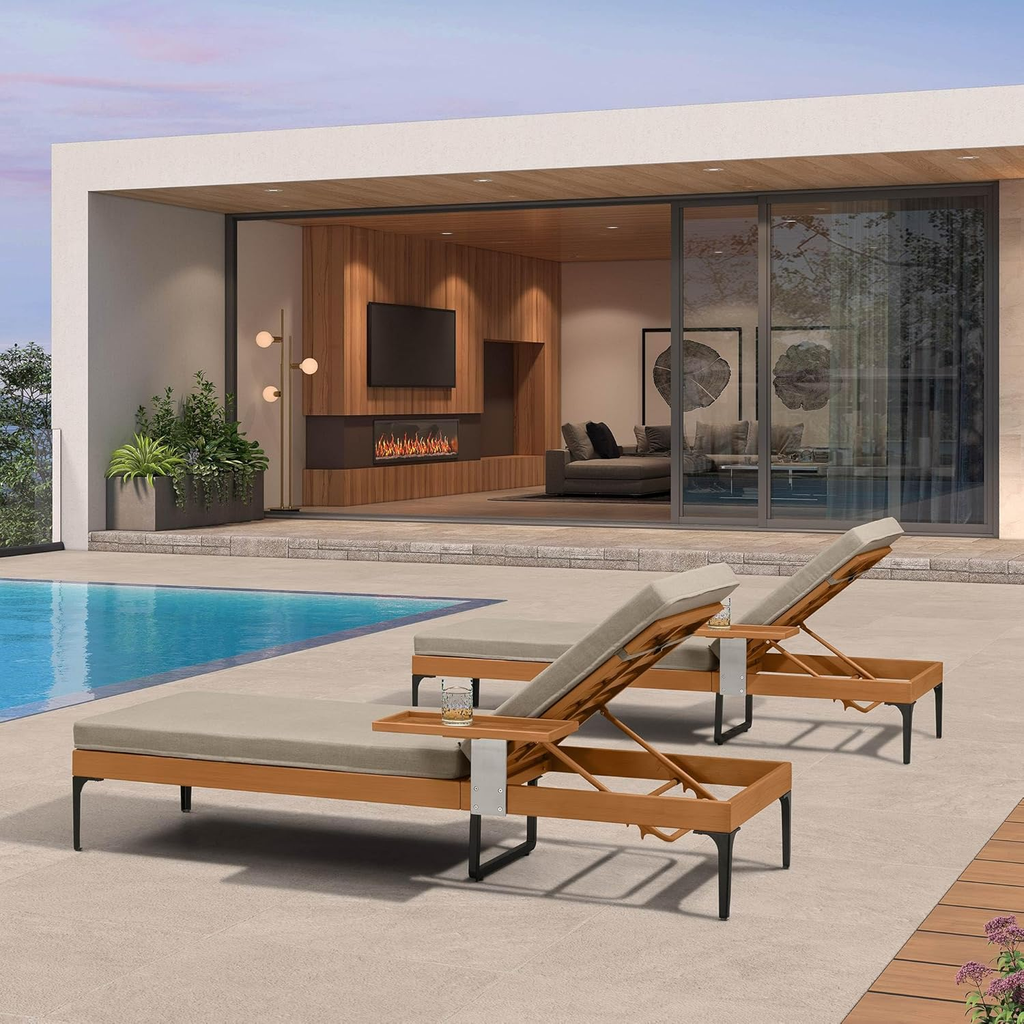 PURPLE LEAF Outdoor Chaise Lounge Sunbrella Patio Lounge Chair Recliner and Cushion for Poolside Balcony Backyard