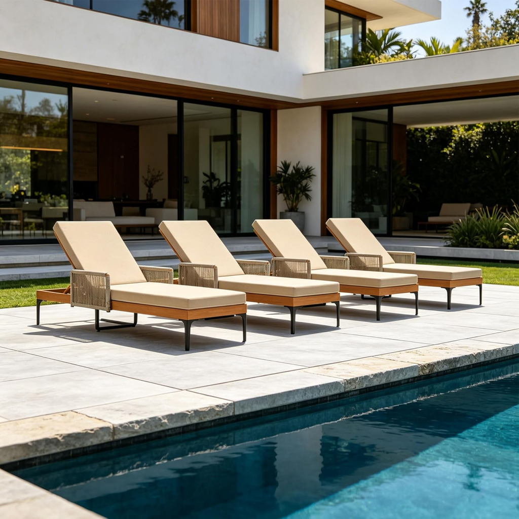 PURPLE LEAF Outdoor Chaise Lounge Sunbrella Patio Lounge Chair Recliner and Cushion for Poolside Balcony Backyard