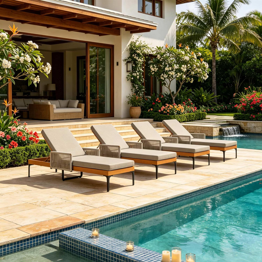 PURPLE LEAF Outdoor Chaise Lounge Sunbrella Patio Lounge Chair Recliner and Cushion for Poolside Balcony Backyard