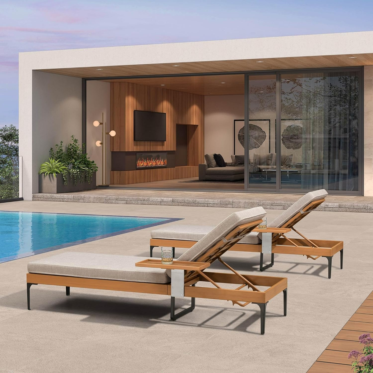 PURPLE LEAF Outdoor Chaise Lounge Sunbrella Patio Lounge Chair Recliner and Cushion for Poolside Balcony Backyard