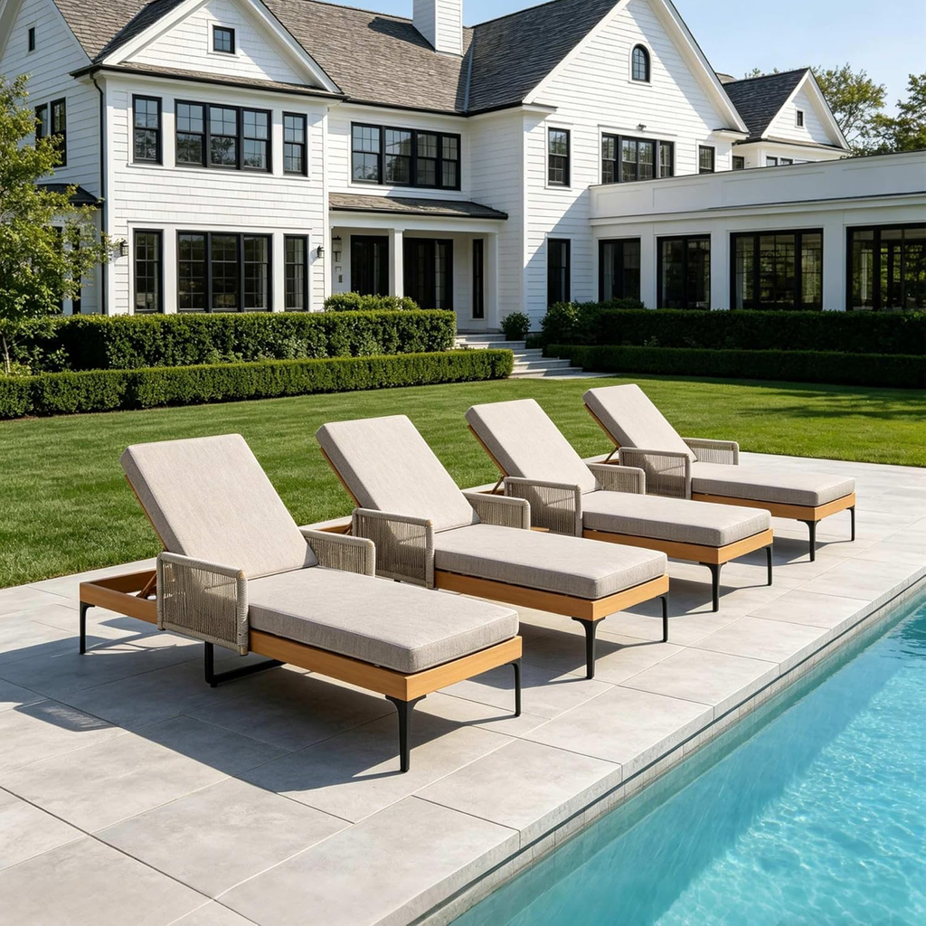 PURPLE LEAF Outdoor Chaise Lounge Sunbrella Patio Lounge Chair Recliner and Cushion for Poolside Balcony Backyard