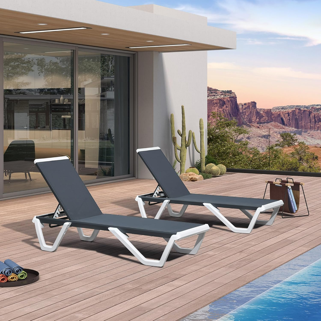PURPLE LEAF Patio Chaise Lounge Plastic Pool Outdoor Lounge Chair with Aluminum Frame Stackable Patio Tanning Chairs for Poolside Sunbathing Beach Deck Yard