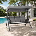 PURPLE LEAF Porch Swing with Adjustable Tilt Canopy Patio Swing with Stand and Meatl Steel Frame All-Weather Outdoor Swing Chair Seat Space-Saving for Backyard Garden Deck