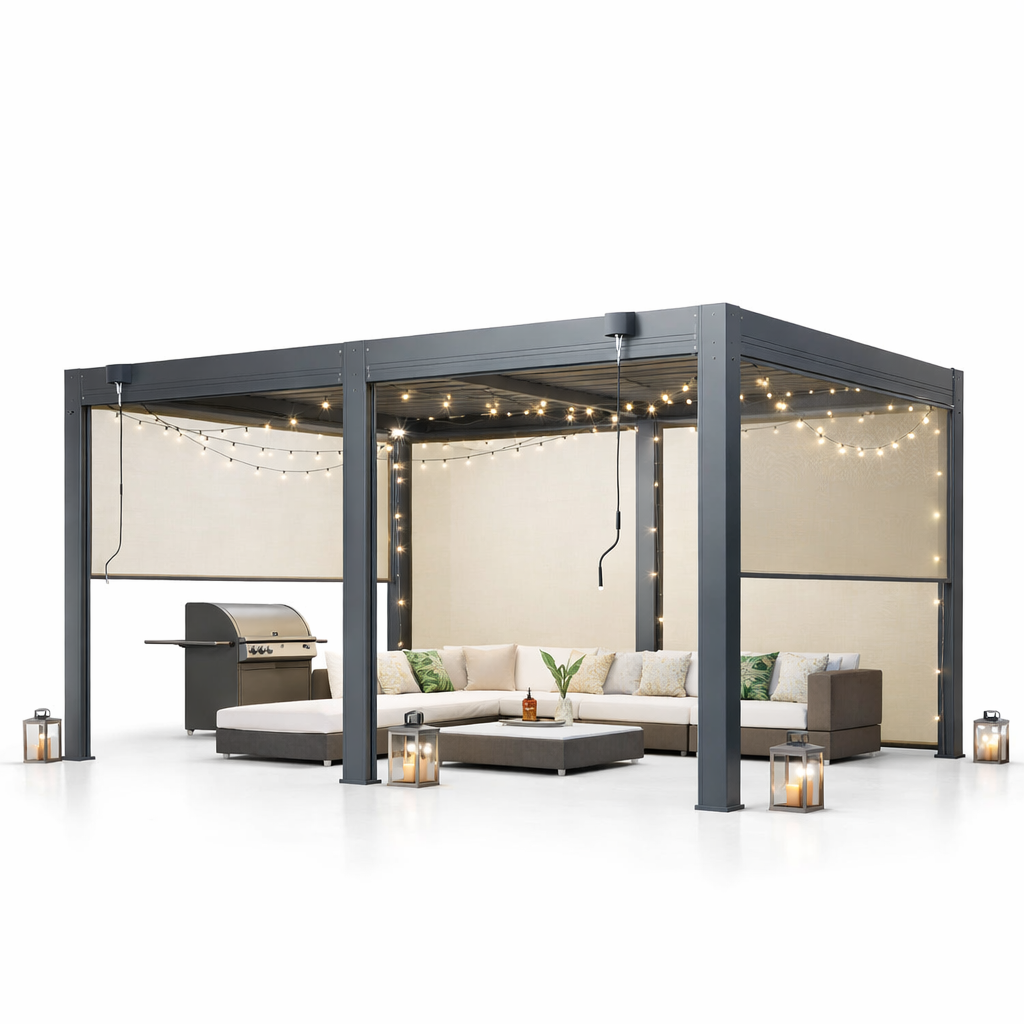Erommy Aluminum Louvered Pergola, Outdoor Pergola with Adjustable Louvered Roof