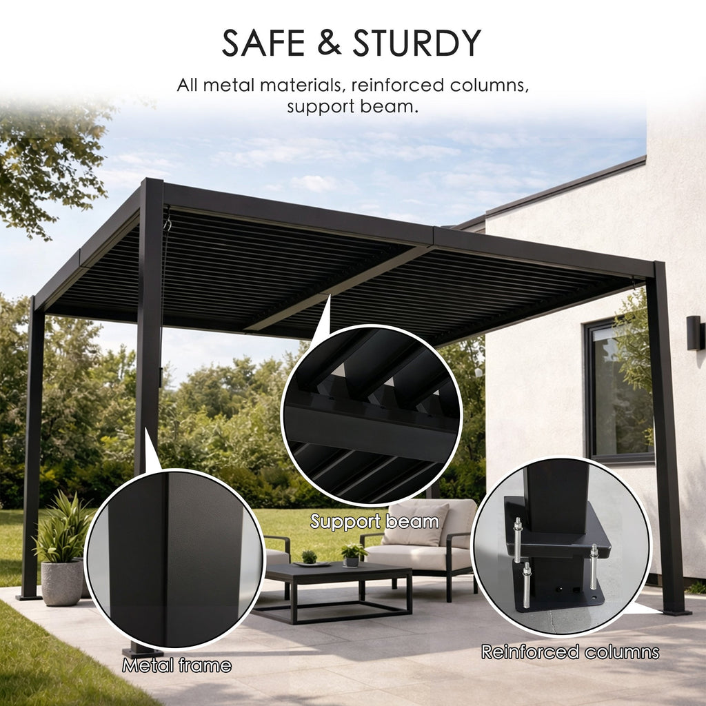 Kozyard Outdoor Louvered Pergola Sun Shade All-Weather Aluminum Packing Shelter with Drainage System and Adjustable Roof Waterproof for Outdoor Poolside Balcony Patio Garden Yard