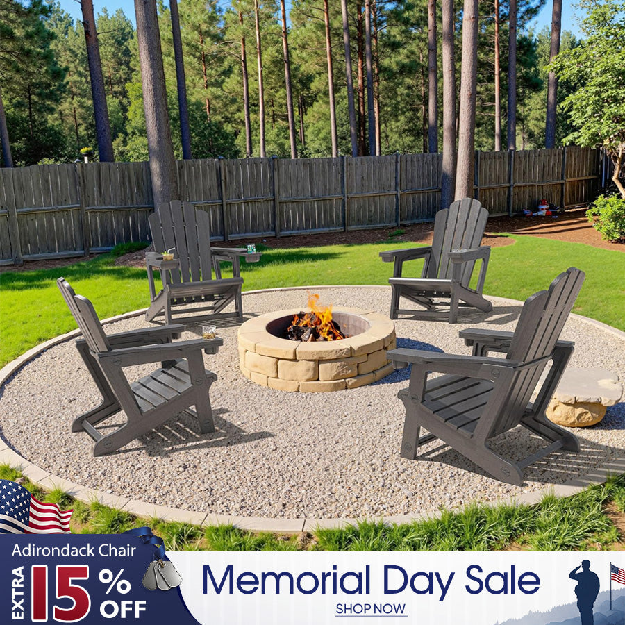PURPLE LEAF Adirondack Chair Set of HDPE All-Weather Outdoor Fire Pit Chair with 24.6" Oversized Seat Wood-Textured Patio Adirondack Chair with Dual Cup Holders for Garden Deck Backyard