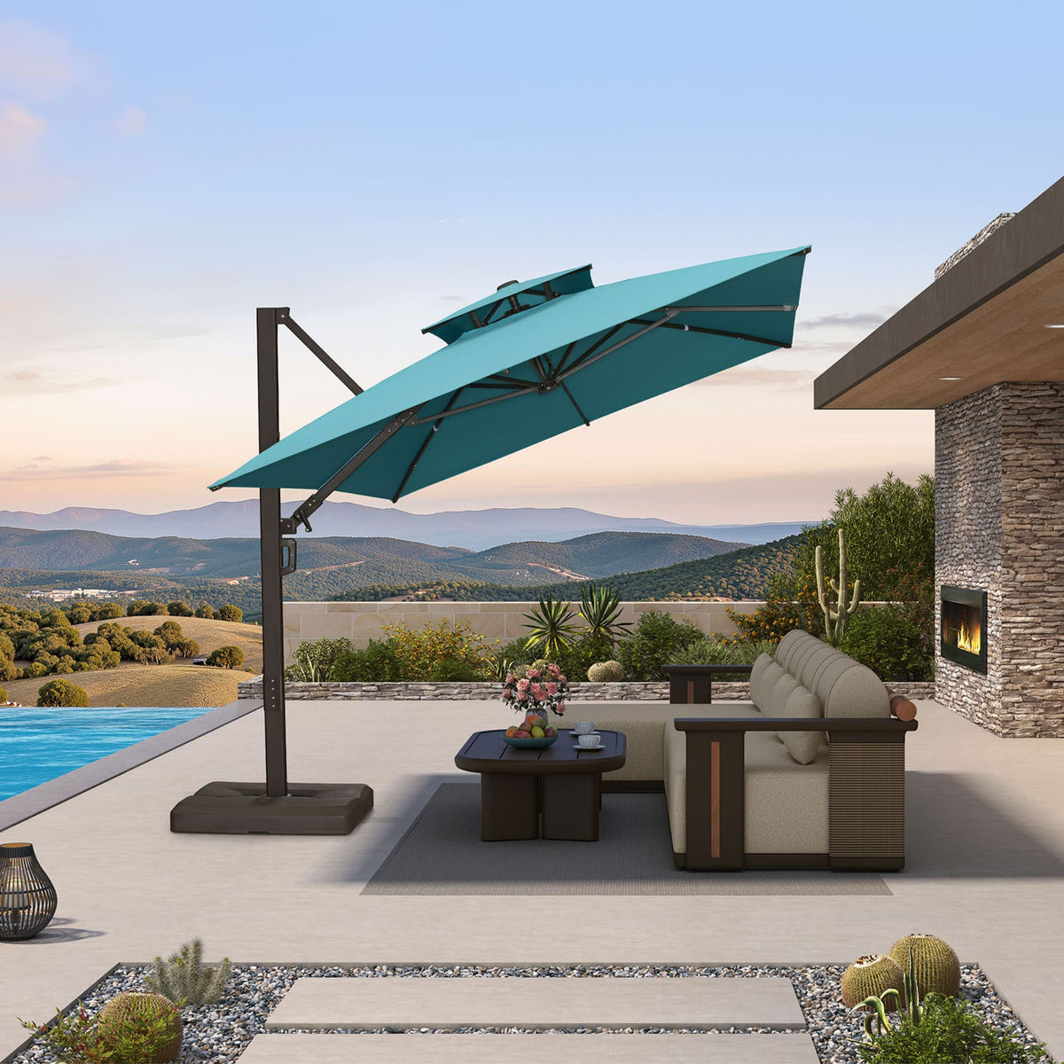 PURPLE LEAF Provence Series Offset Cantilever Patio Umbrella with Bronze Aluminum Frame, Vented Canopy for Deck, Pool and Café