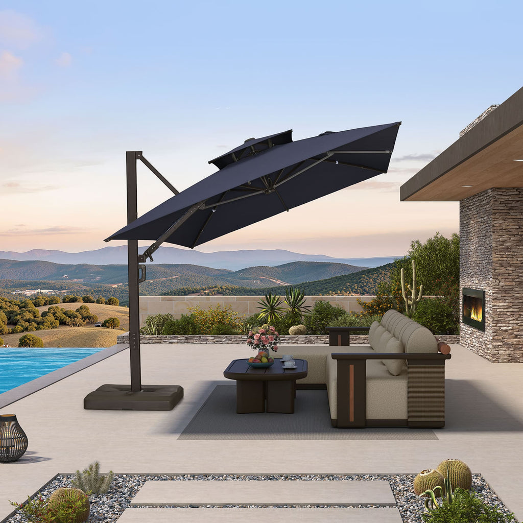 PURPLE LEAF Provence Series Offset Cantilever Patio Umbrella with Bronze Aluminum Frame, Vented Canopy for Deck, Pool and Café