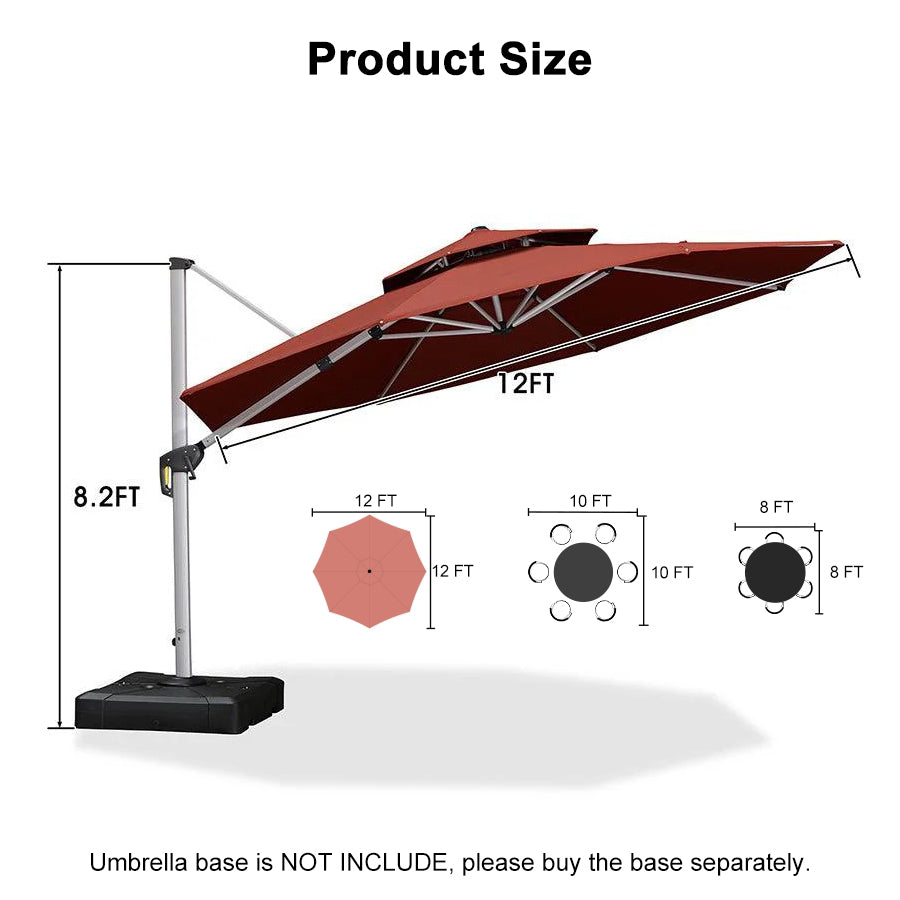 PURPLE LEAF Round Cantilever Patio Umbrella Heavy Duty Umbrella for Porch Garden Pool