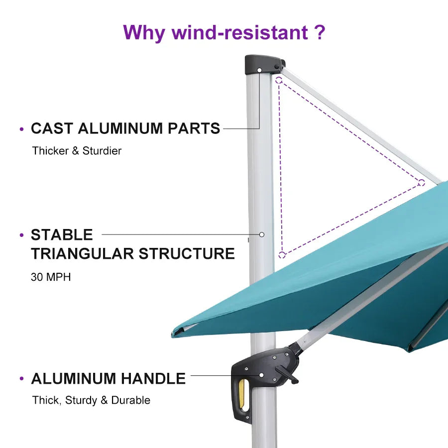 PURPLE LEAF Outdoor Windproof Umbrella, Square Cantilever Umbrella Outside Patio