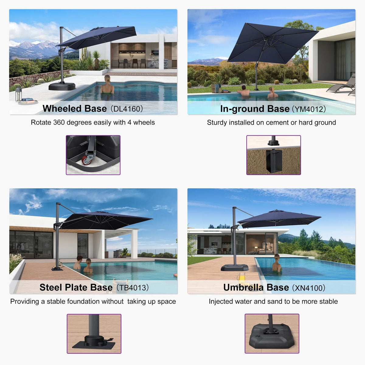 PURPLE LEAF Pool Umbrella Outdoor Cantilever Umbrella with In-ground Base